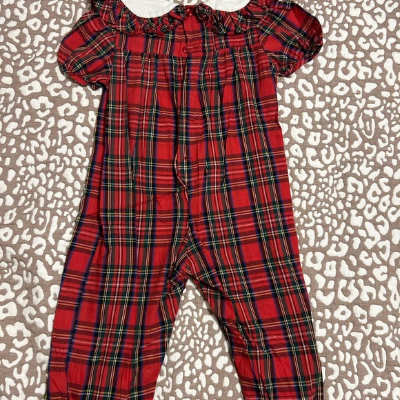 Rare Editions White and Red Plaid Baby Romper with Apple Accent - Picture 2 of 8